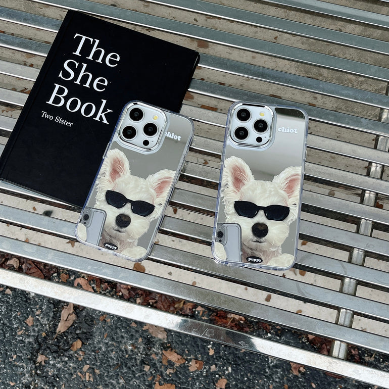Cute Puppy Taking Selfie Mirror Case for iPhone