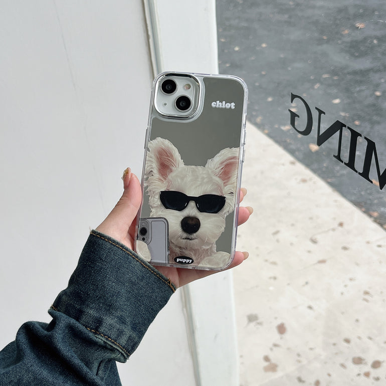 Cute Puppy Taking Selfie Mirror Case for iPhone