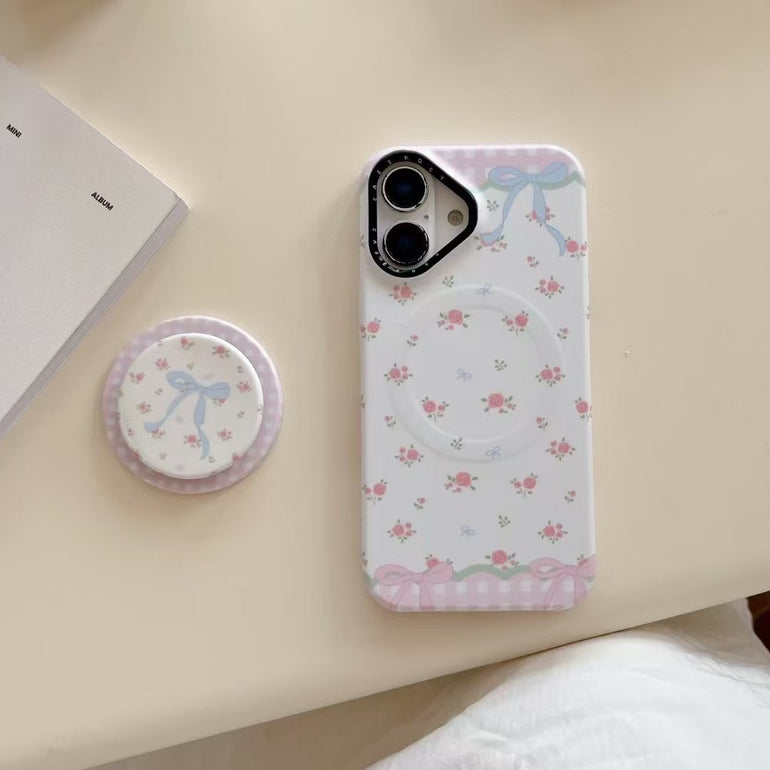 Floral Bow Magsafe Case For iPhone With Magsafe Removable Holder