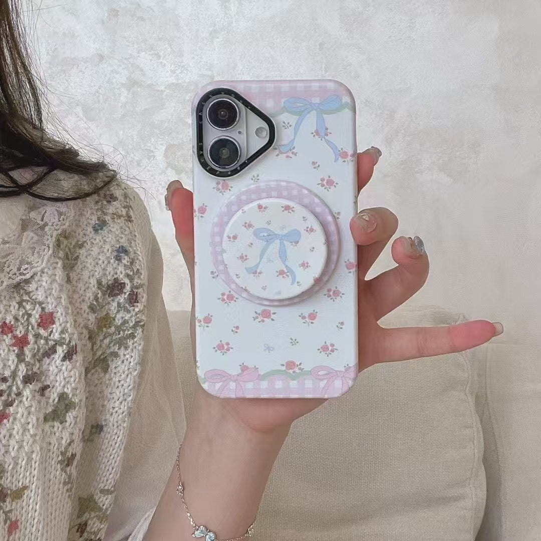 Floral Bow Magsafe Case For iPhone With Magsafe Removable Holder