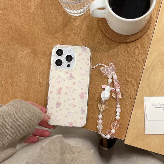 Cute Bunnies Silicon iPhone Case With Rabbit Charm