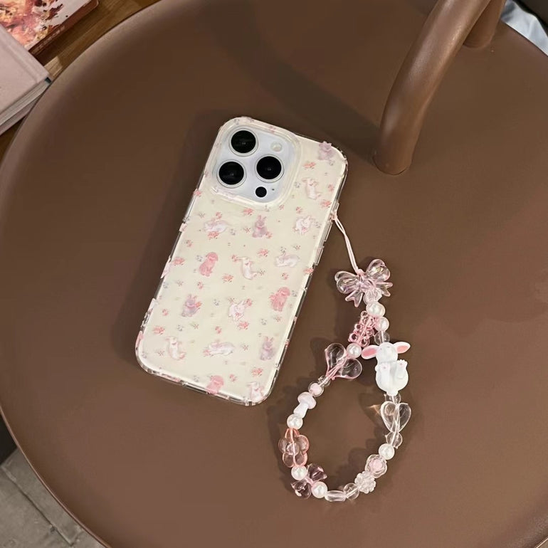 Cute Bunnies Silicon iPhone Case With Rabbit Charm