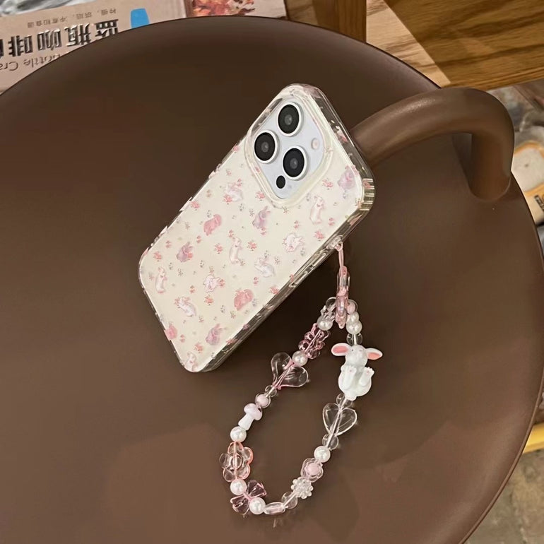 Cute Bunnies Silicon iPhone Case With Rabbit Charm