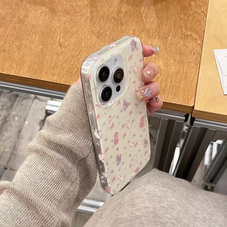 Cute Bunnies Silicon iPhone Case With Rabbit Charm