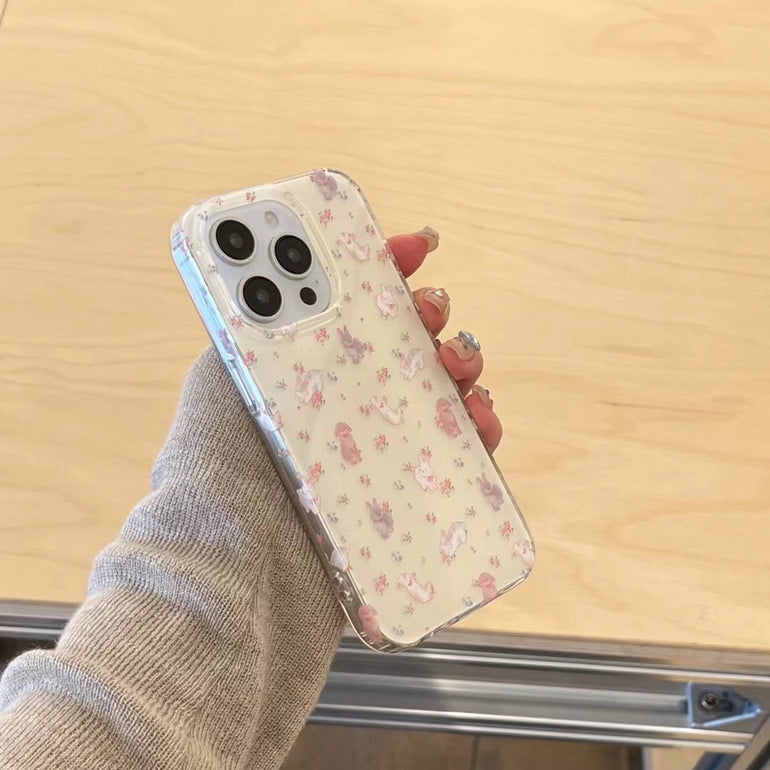Cute Bunnies Silicon iPhone Case With Rabbit Charm
