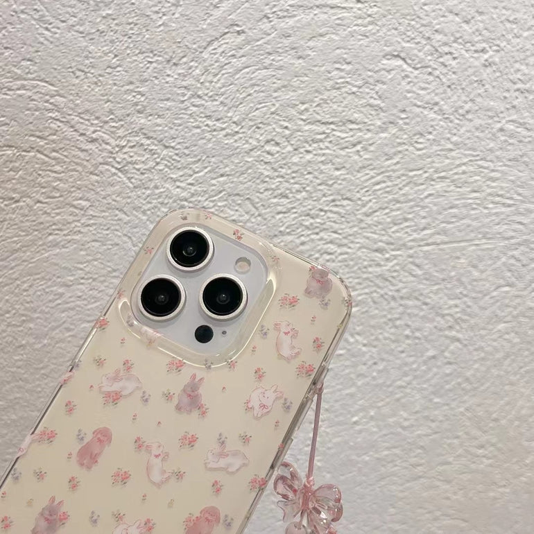 Cute Bunnies Silicon iPhone Case With Rabbit Charm