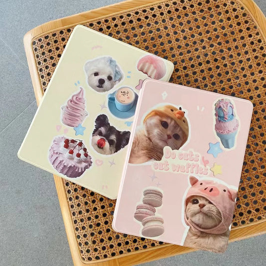 Cute Dog & Cat Dessert iPad Covers
