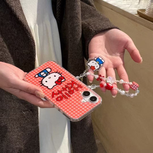 Kitty Using Headphones Silicon iPhone Case With Kitty Charm