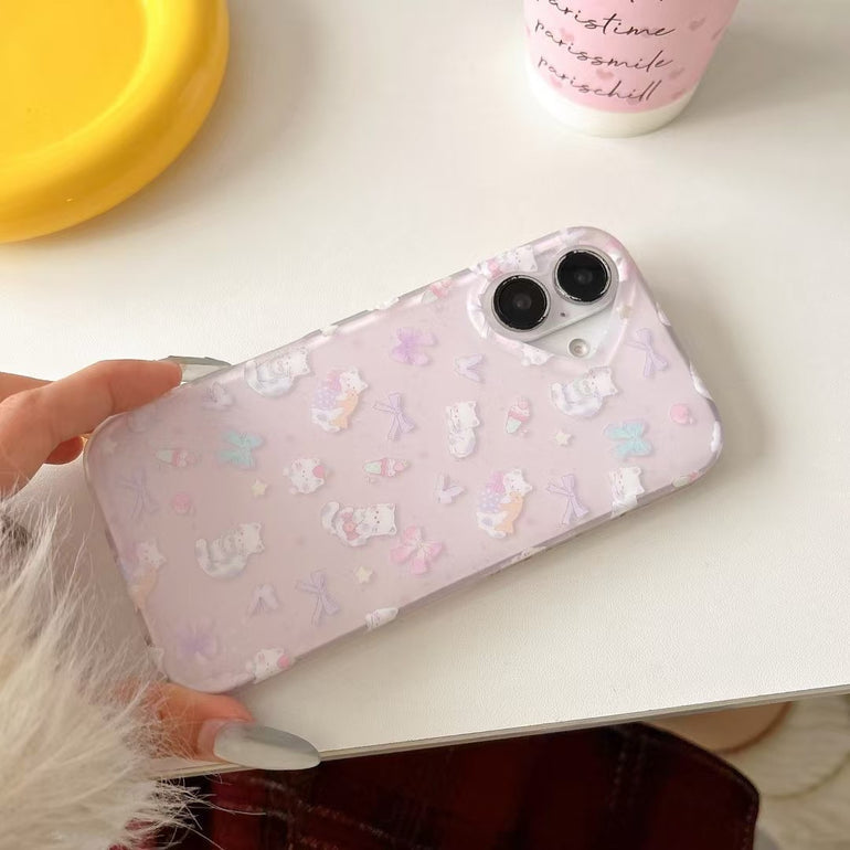 Cats Bow Silicon Case For iPhone With Charm