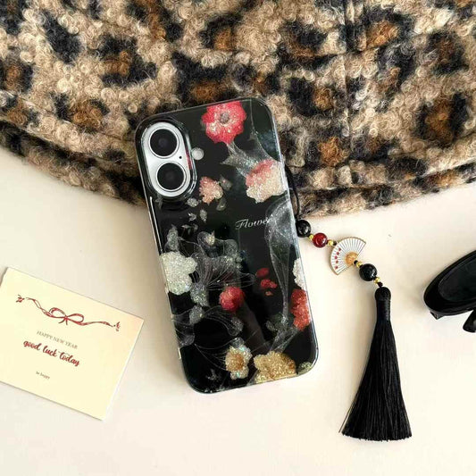 Glitter Flower Silicon Case For iPhone With Charm