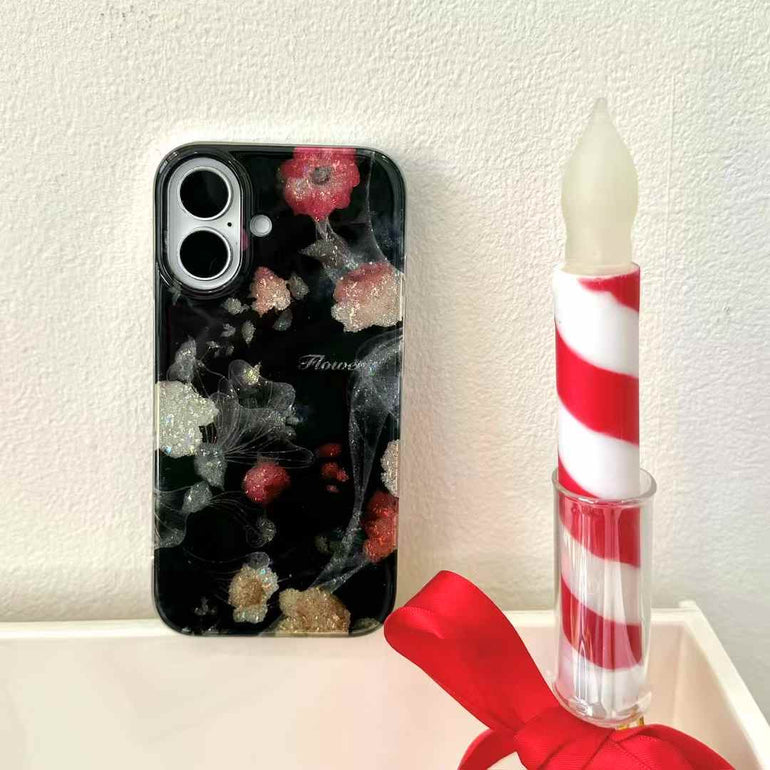 Glitter Flower Silicon Case For iPhone With Charm