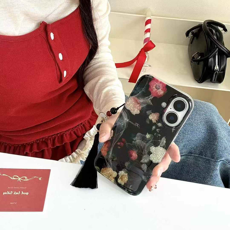 Glitter Flower Silicon Case For iPhone With Charm