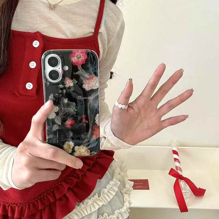 Glitter Flower Silicon Case For iPhone With Charm