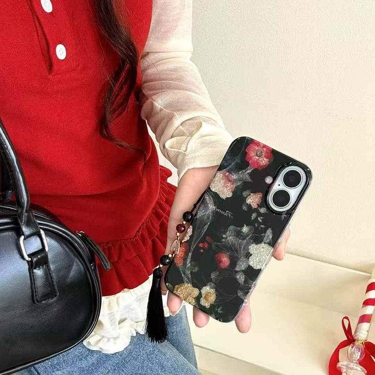 Glitter Flower Silicon Case For iPhone With Charm