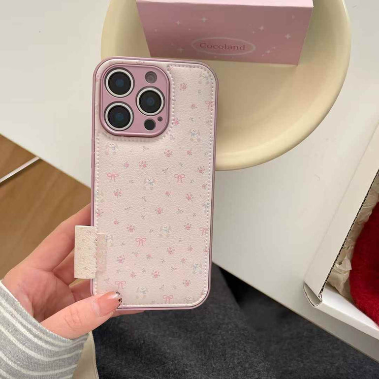 Floral Bow Leather Case For iPhone