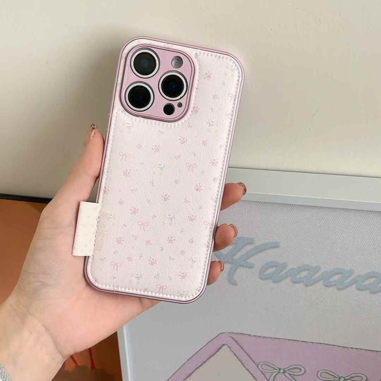 Floral Bow Leather Case For iPhone