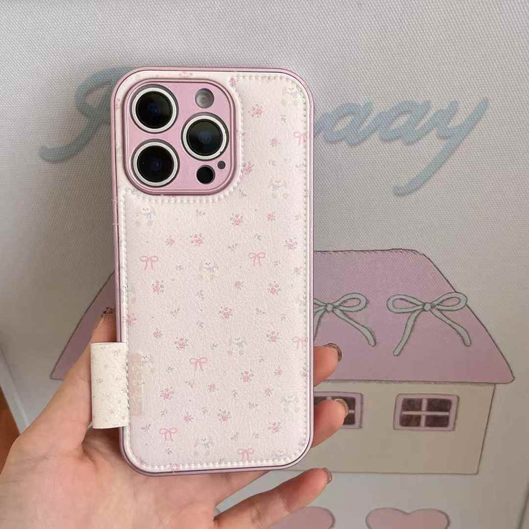 Floral Bow Leather Case For iPhone