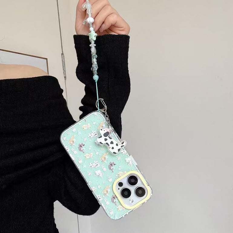 Dogs Pattern Silicon iPhone Case With Charm