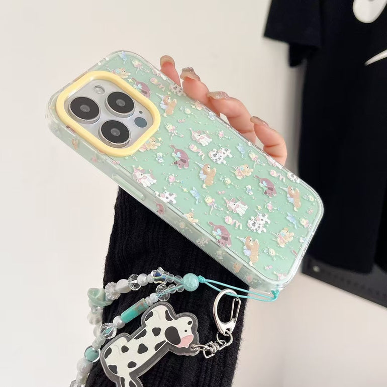 Dogs Pattern Silicon iPhone Case With Charm