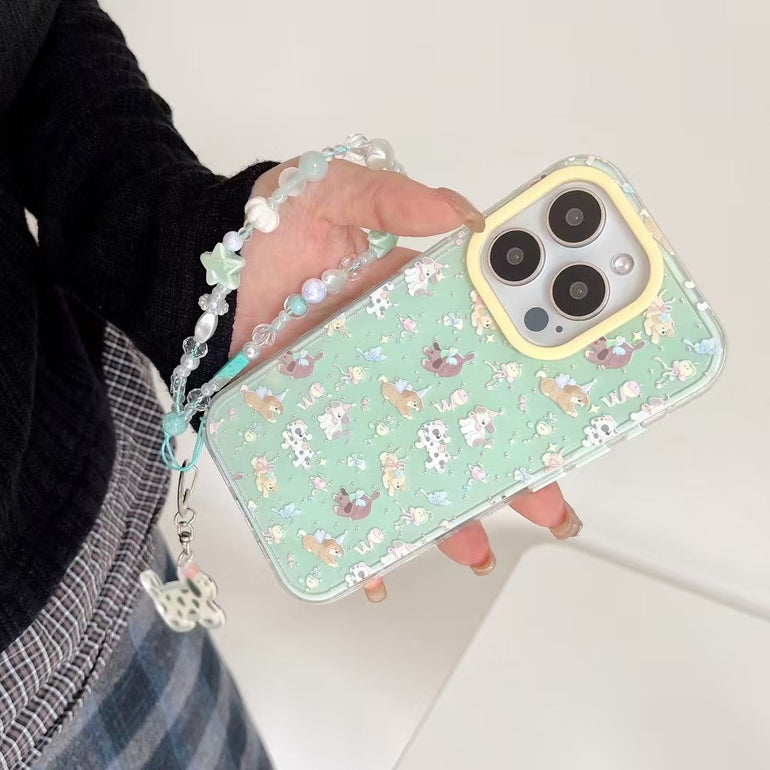 Dogs Pattern Silicon iPhone Case With Charm