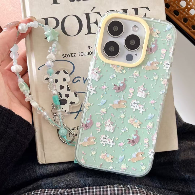 Dogs Pattern Silicon iPhone Case With Charm