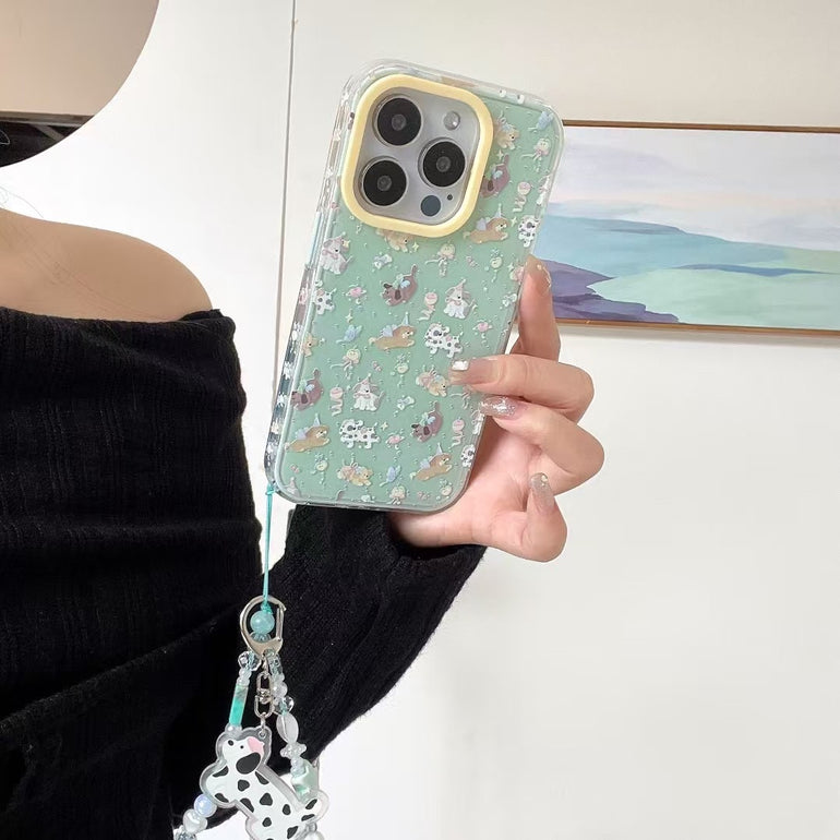 Dogs Pattern Silicon iPhone Case With Charm