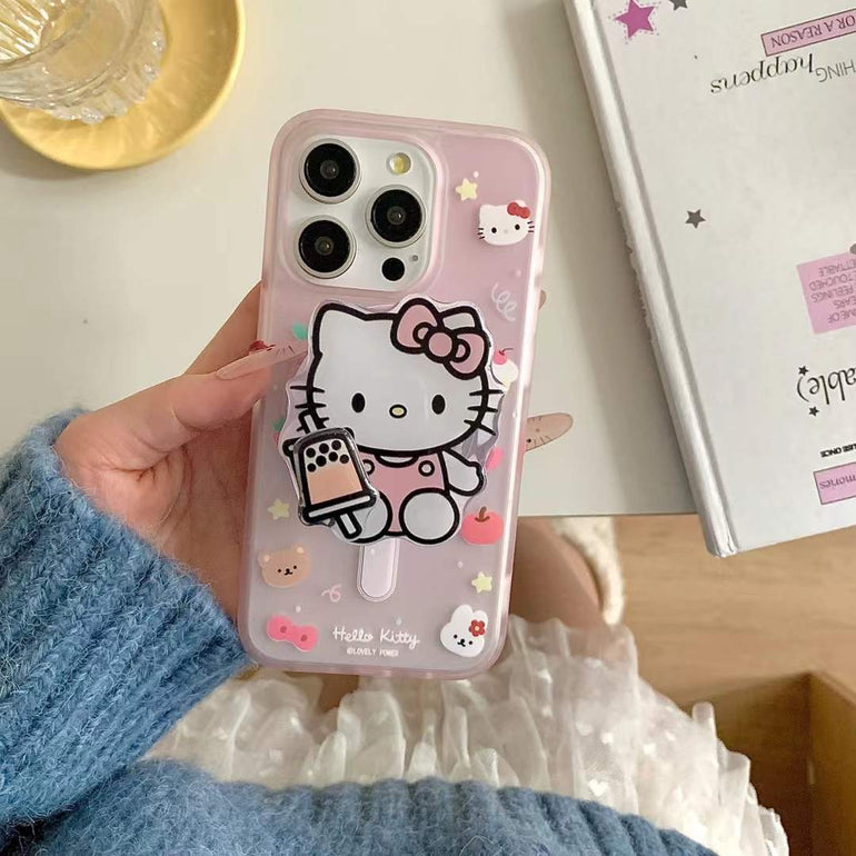 Kitty Cartoon Ripple Case For iPhone With Magsafe Holder
