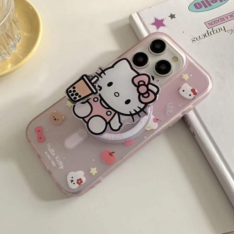 Kitty Cartoon Ripple Case For iPhone With Magsafe Holder