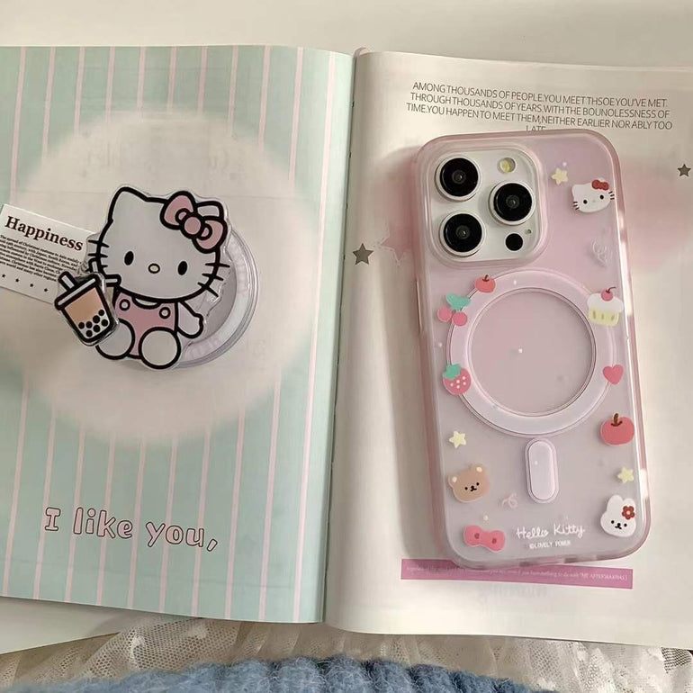 Kitty Cartoon Ripple Case For iPhone With Magsafe Holder