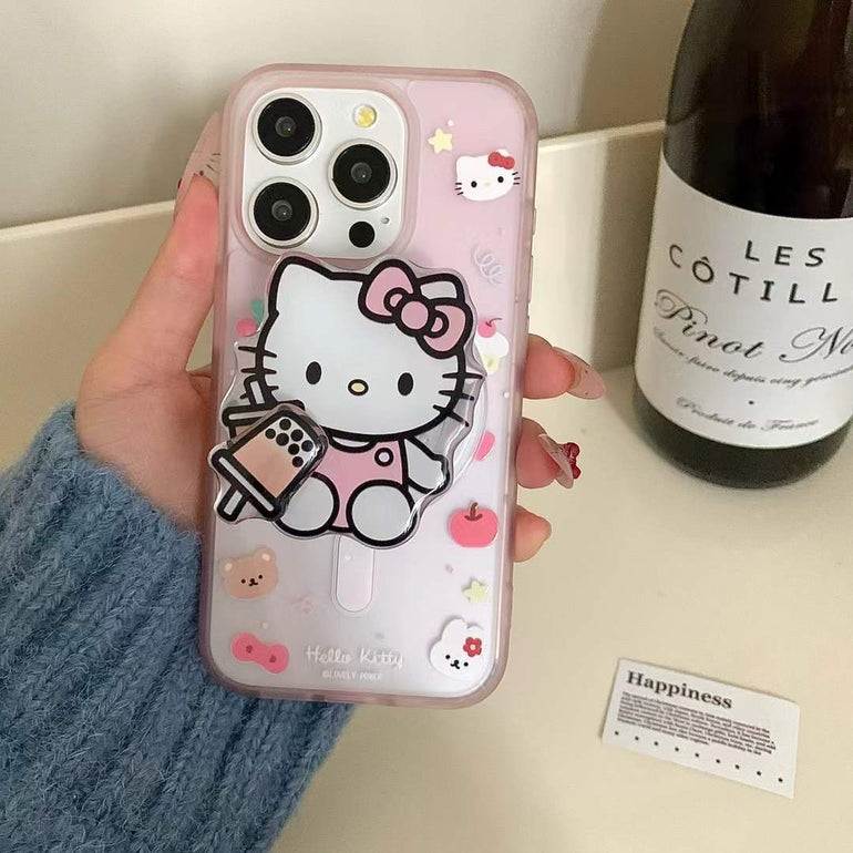 Kitty Cartoon Ripple Case For iPhone With Magsafe Holder