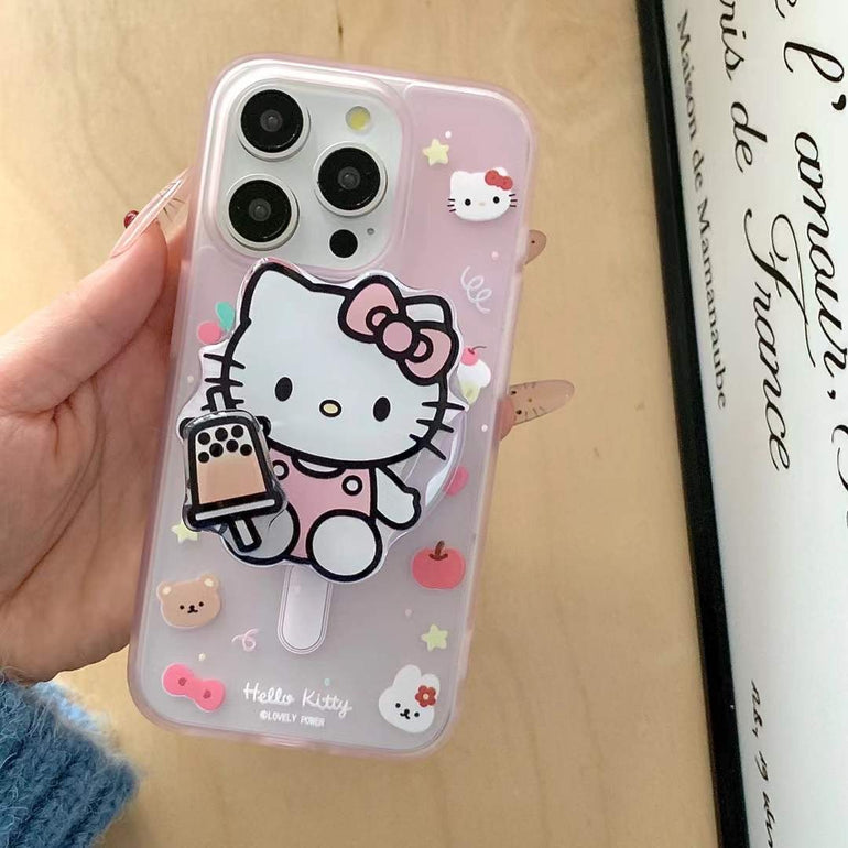 Kitty Cartoon Ripple Case For iPhone With Magsafe Holder