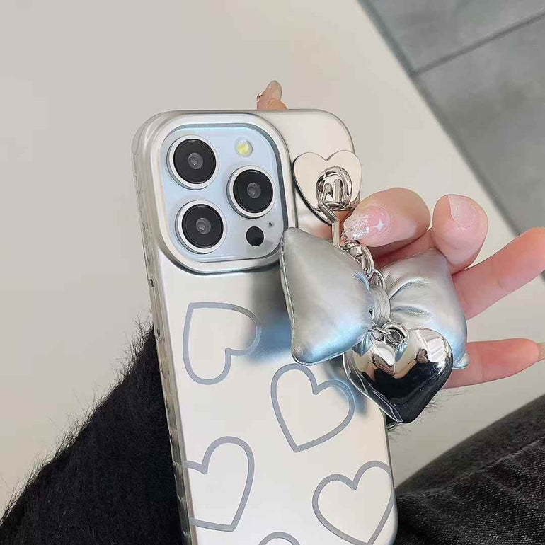 Heart Pattern Silicon Case For iPhone With Bow Charm