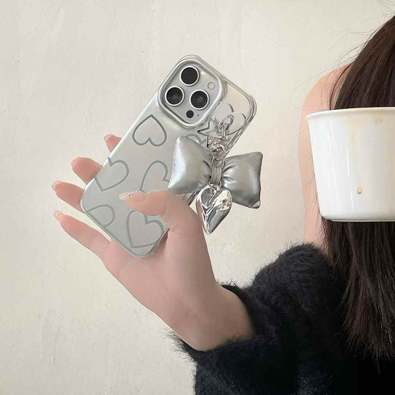 Heart Pattern Silicon Case For iPhone With Bow Charm