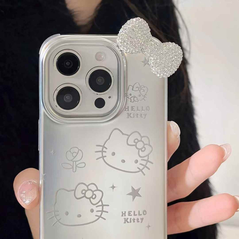 Kitty With Bow Silicon Case For iPhone With Rope Holder