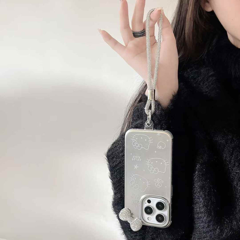Kitty With Bow Silicon Case For iPhone With Rope Holder