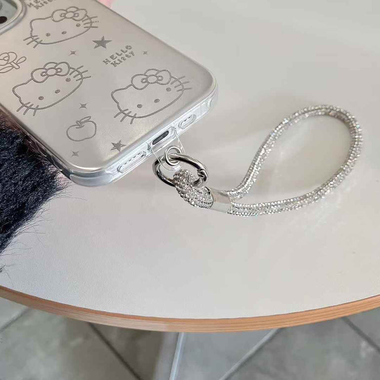 Kitty With Bow Silicon Case For iPhone With Rope Holder