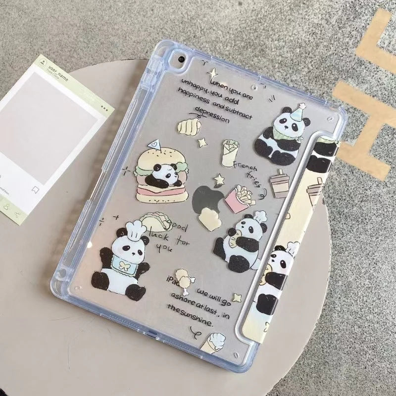 Cute Panda Foodie iPad Case – Cartoon Stand Case with Quotes & Magnetic Closure