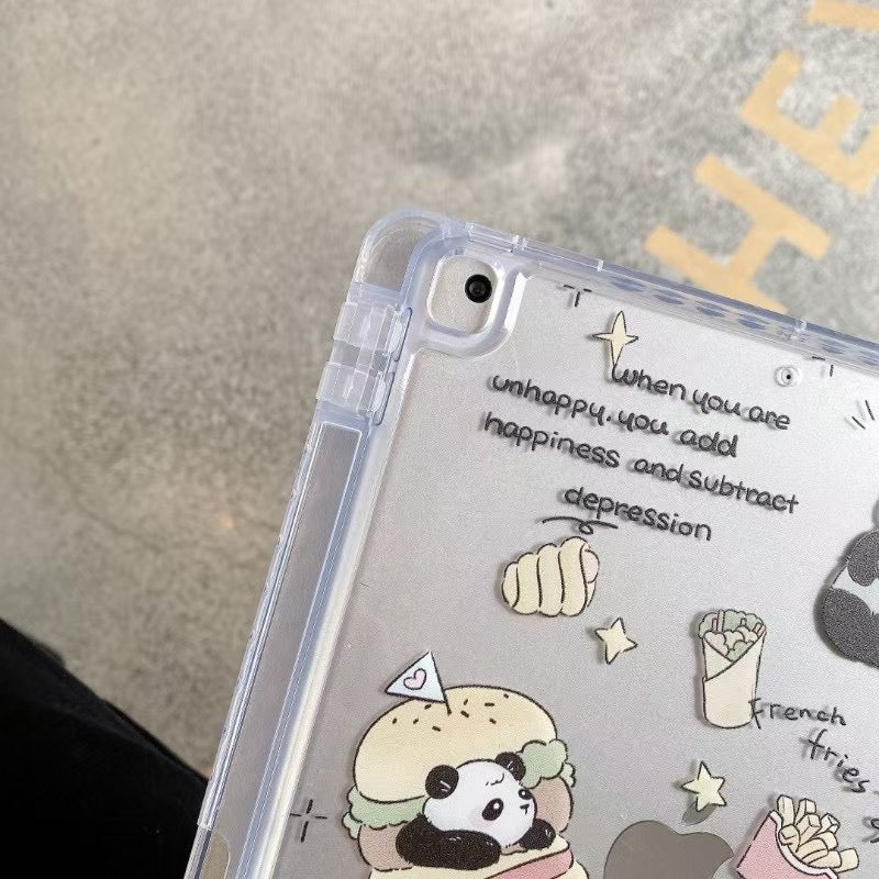 Cute Panda Foodie iPad Case – Cartoon Stand Case with Quotes & Magnetic Closure