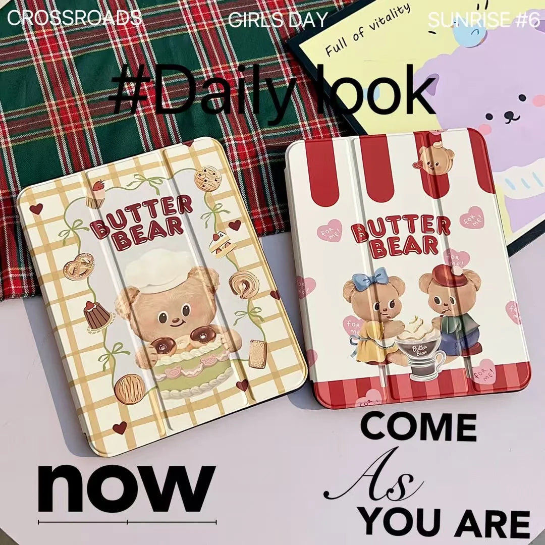 Butter Bear iPad Case – Cute Cartoon Bear Stand Case for iPad