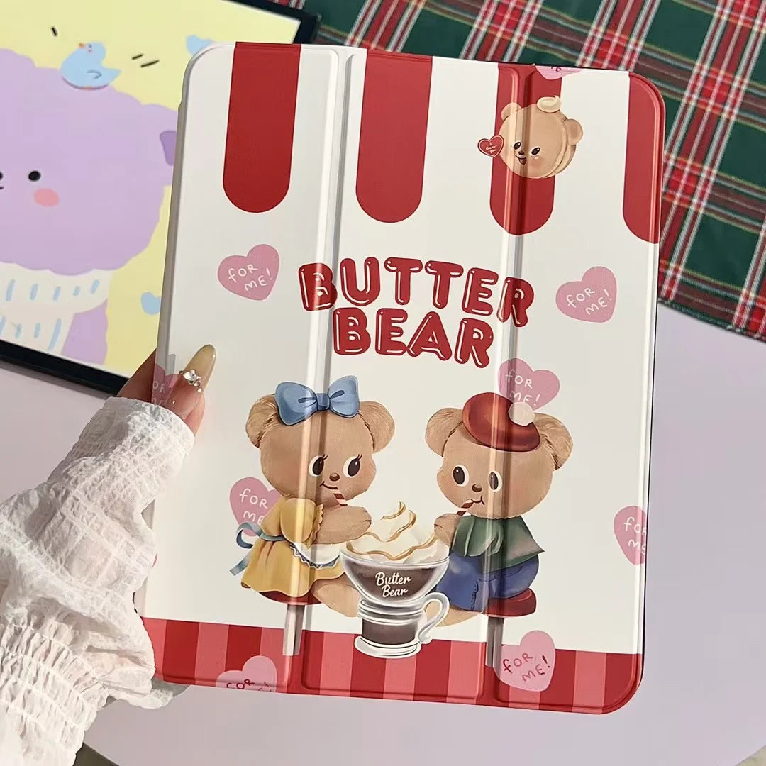 Butter Bear iPad Case – Cute Cartoon Bear Stand Case for iPad