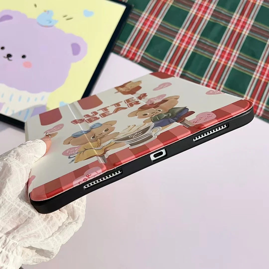 Butter Bear iPad Case – Cute Cartoon Bear Stand Case for iPad