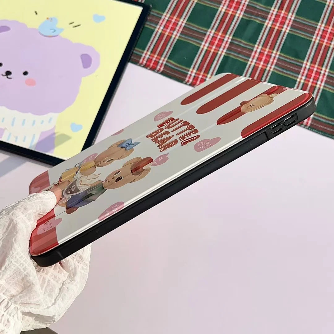 Butter Bear iPad Case – Cute Cartoon Bear Stand Case for iPad
