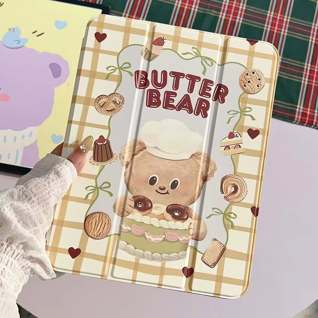 Butter Bear iPad Case – Cute Cartoon Bear Stand Case for iPad
