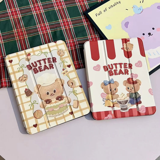 Butter Bear iPad Case – Cute Cartoon Bear Stand Case for iPad