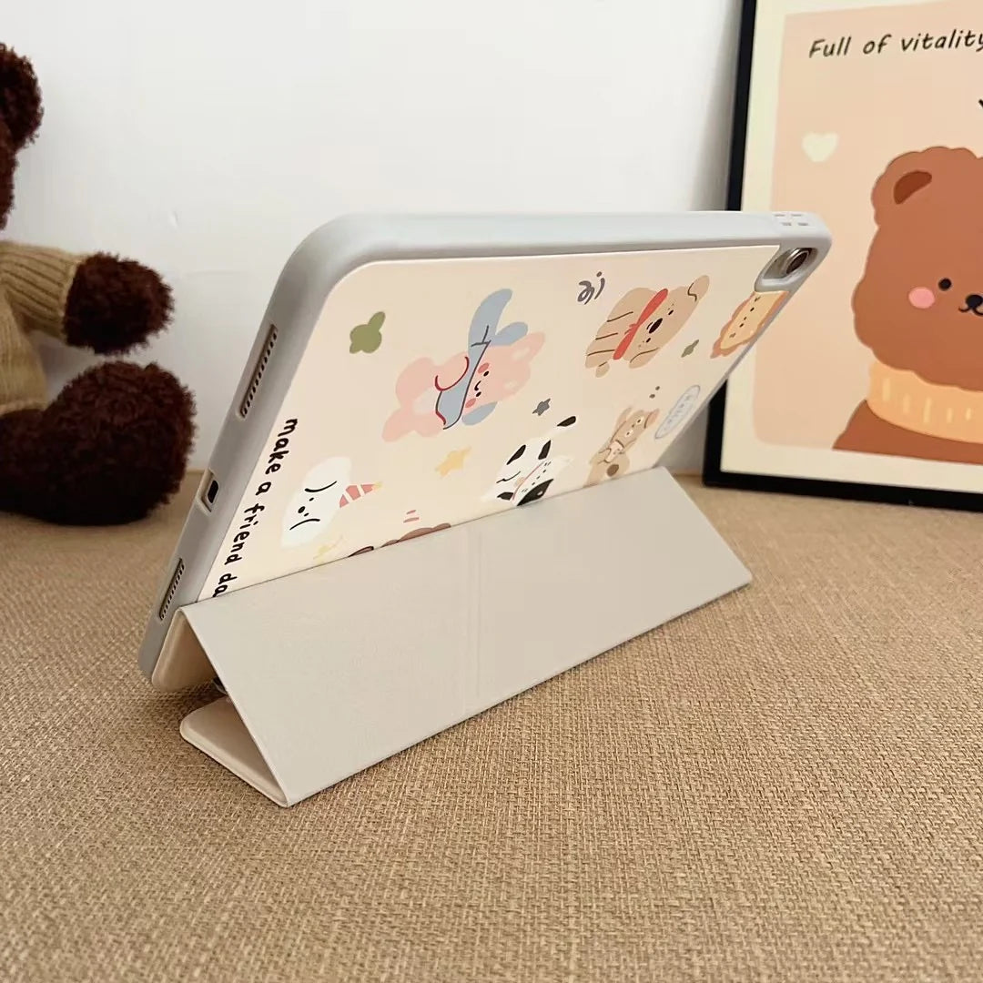 Make a Friend Day iPad Case – Cute Animal Cartoon Tri-Fold Stand Case