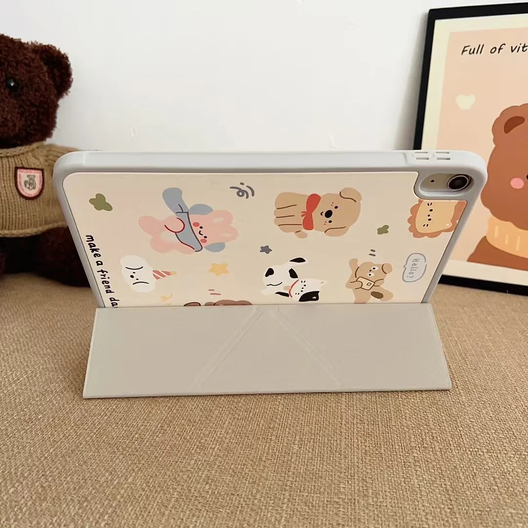 Make a Friend Day iPad Case – Cute Animal Cartoon Tri-Fold Stand Case