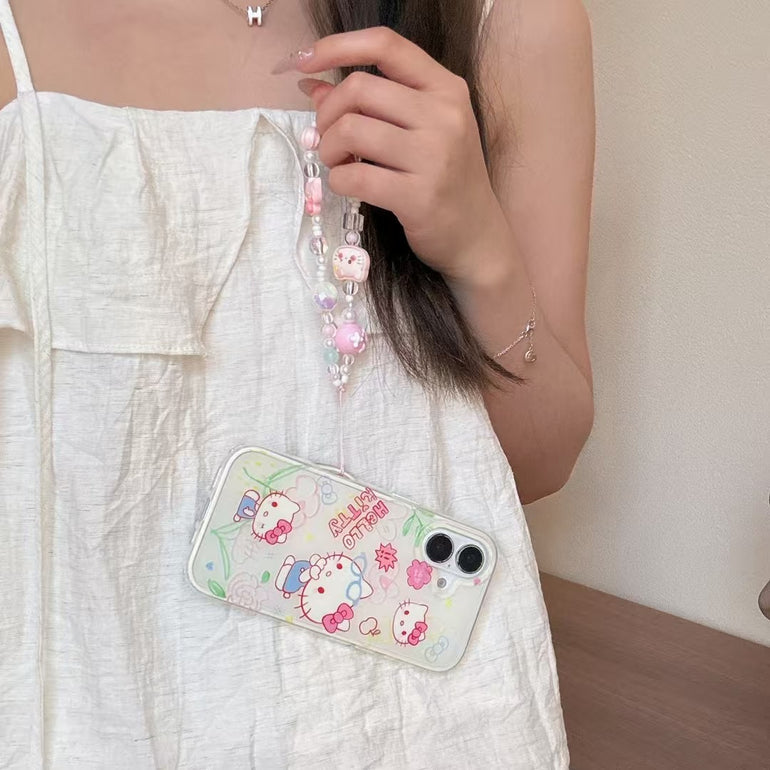 Kitty iPhone Case – Cute Floral Glasses Design With Matching Beaded Charm