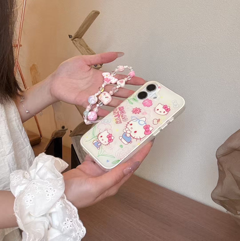 Kitty iPhone Case – Cute Floral Glasses Design With Matching Beaded Charm