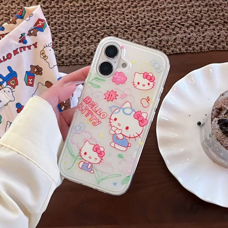 Kitty iPhone Case – Cute Floral Glasses Design With Matching Beaded Charm