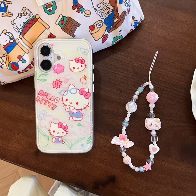 Kitty iPhone Case – Cute Floral Glasses Design With Matching Beaded Charm